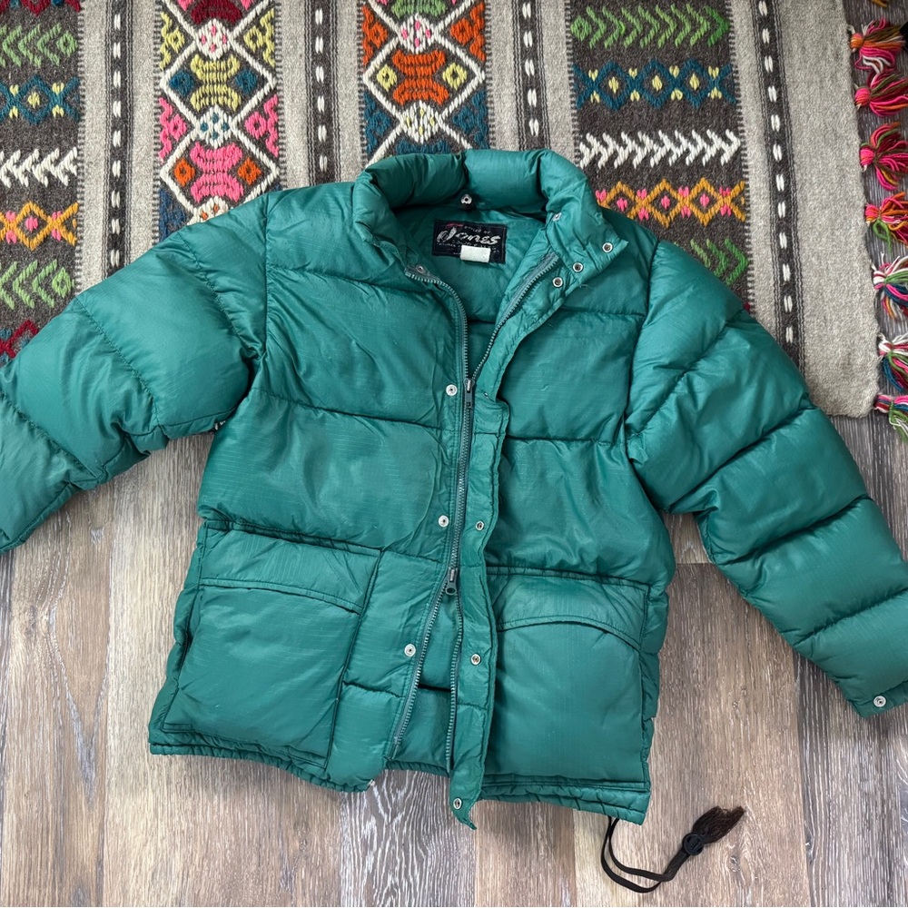 Vintage Down Snap Coat Sz XS Green Styled by Jones